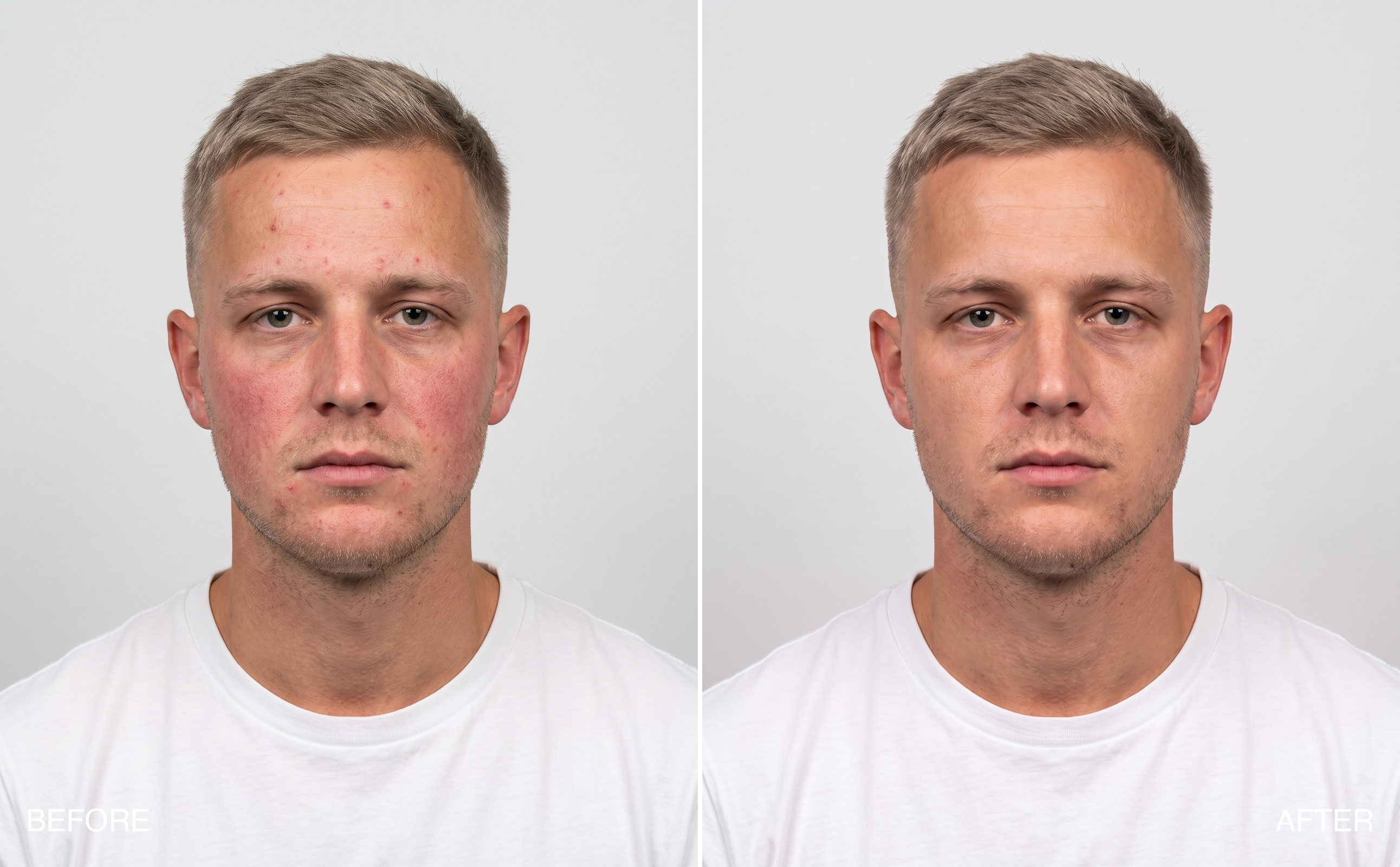 Before and after — redness