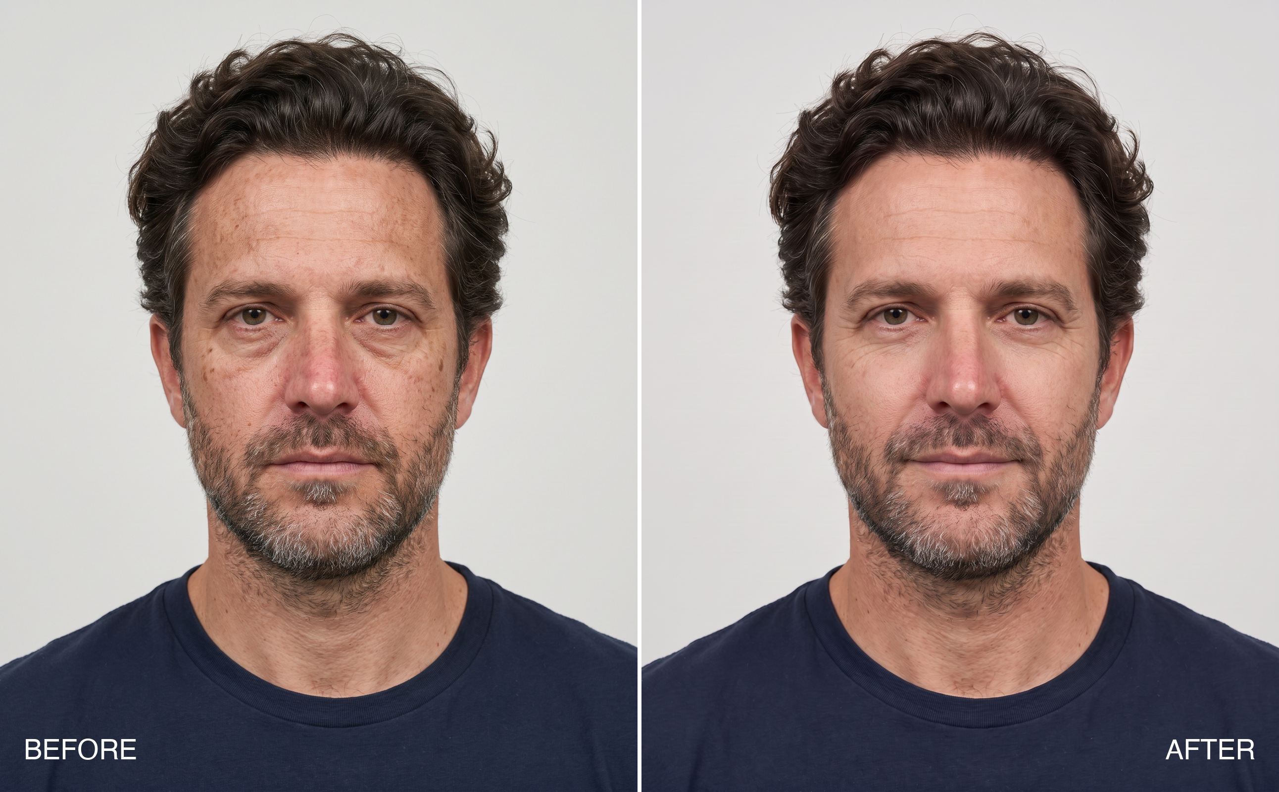 Before and after — sun damage and dark circles
