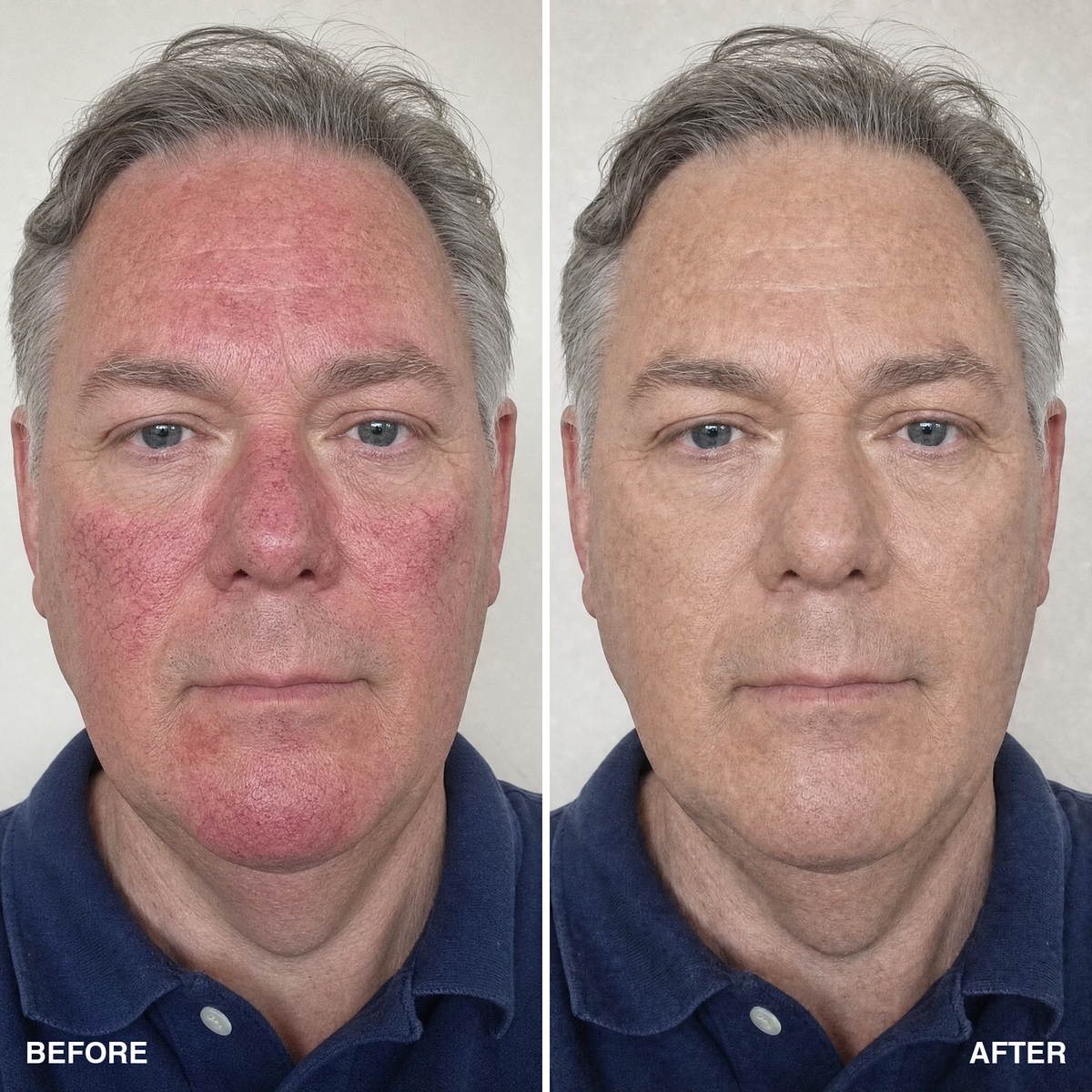 Before & after — persistent facial redness